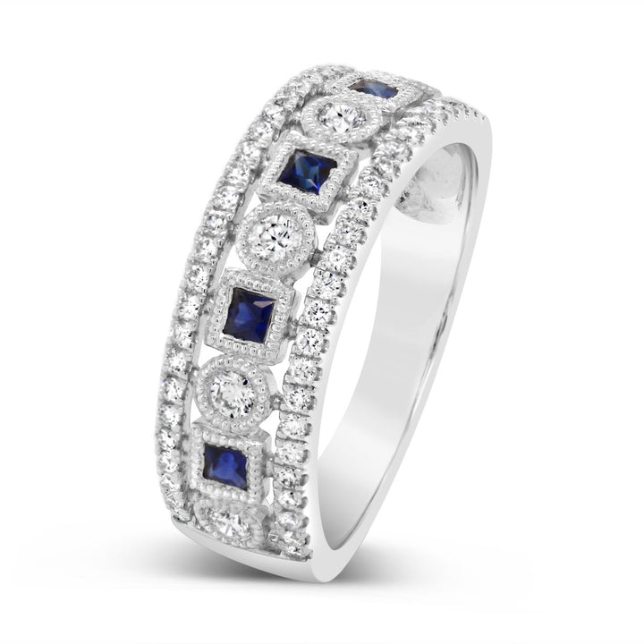 White Gold Diamond & Blue Sapphire Wide Band - ARD2821BS