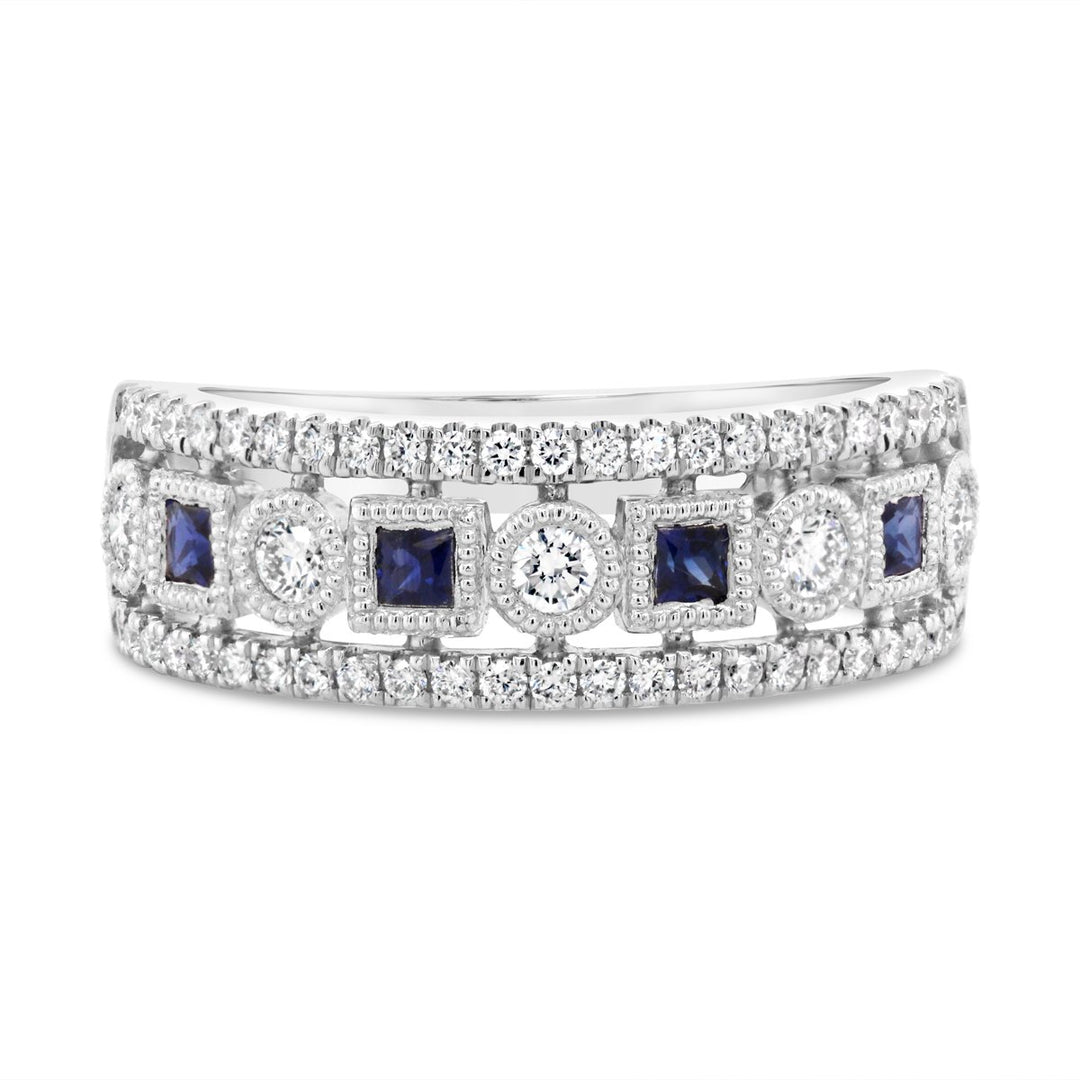 White Gold Diamond & Blue Sapphire Wide Band - ARD2821BS