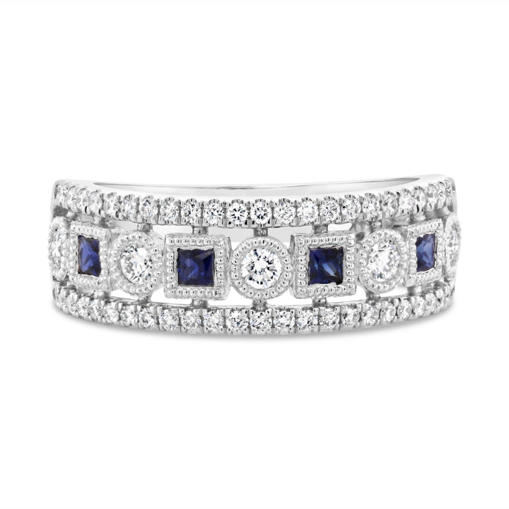 White Gold Diamond & Blue Sapphire Wide Band - ARD2821BS