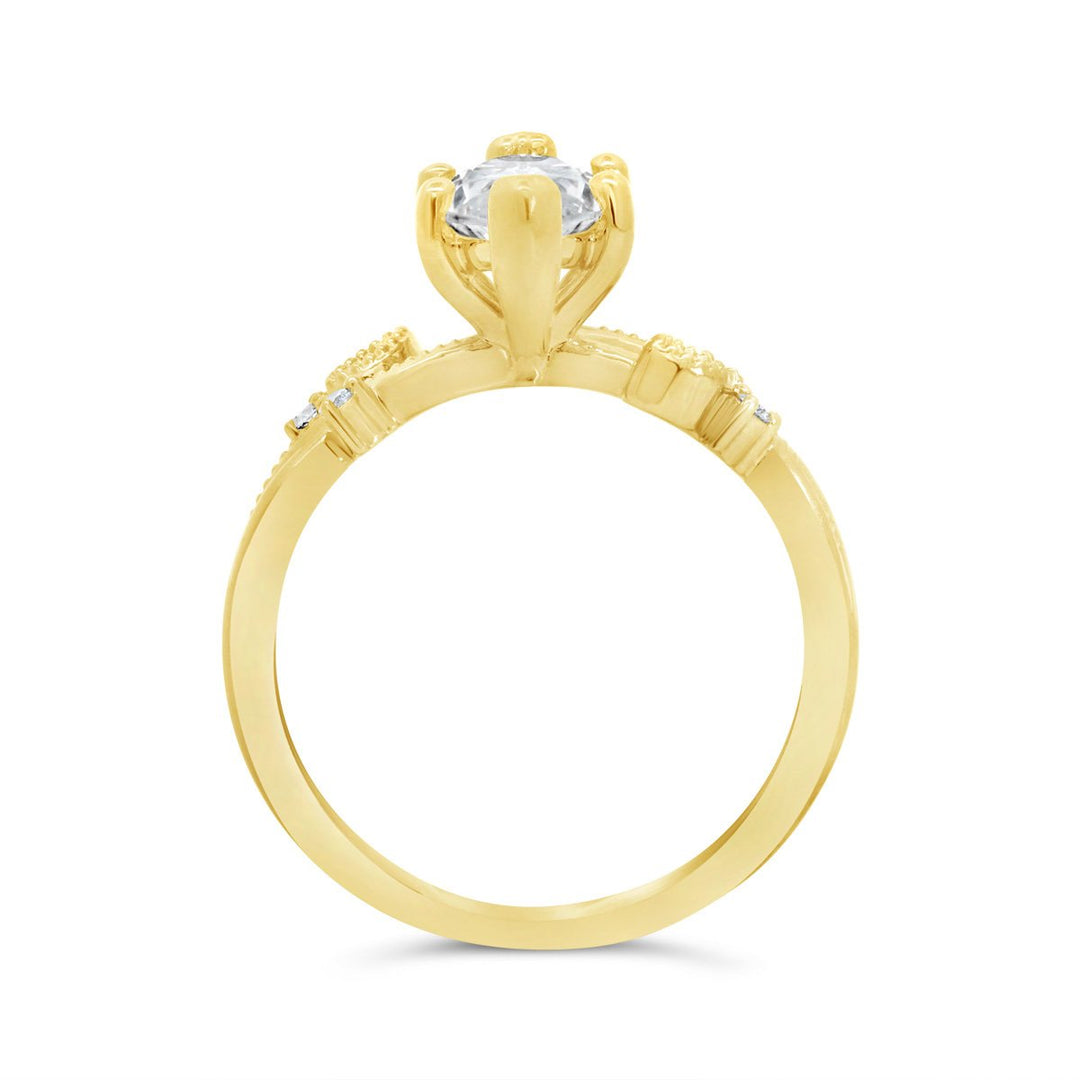 Vintage Inspired Diamond Engagement Ring with Milgrain Leaf Detailing - 126064-MRQ