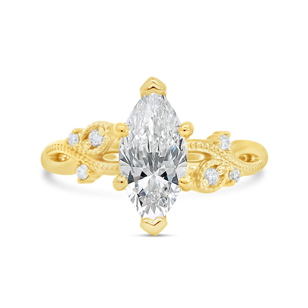 Vintage Inspired Diamond Engagement Ring with Milgrain Leaf Detailing - 126064-MRQ