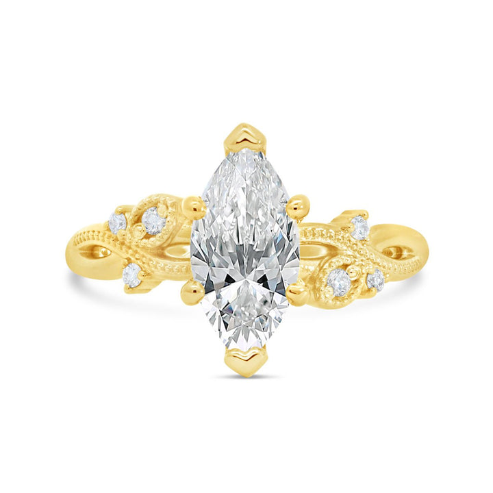 Vintage Inspired Diamond Engagement Ring with Milgrain Leaf Detailing - 126064-MRQ