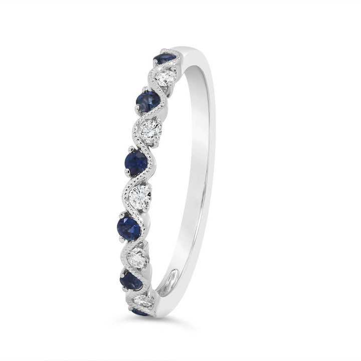Diamond Wavy Milgrain Diamond & Sapphire Band  - R2261003
