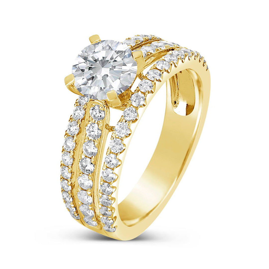 Three Row Diamond Band Engagement Ring