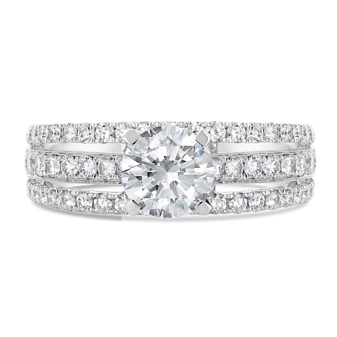 Three Row Diamond Band Engagement Ring