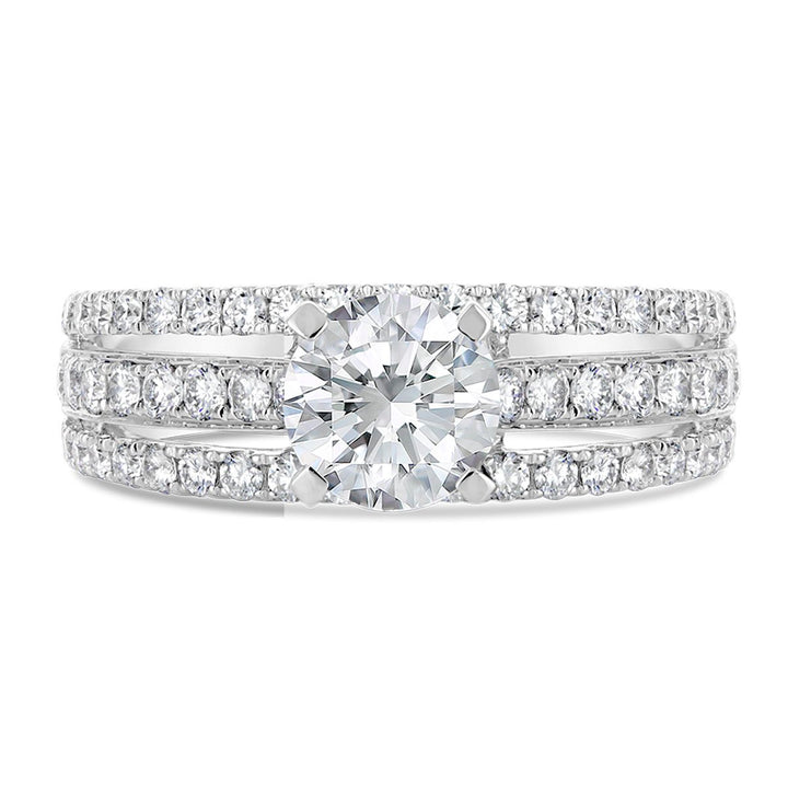 Three Row Diamond Band Engagement Ring