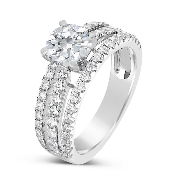 Three Row Diamond Band Engagement Ring