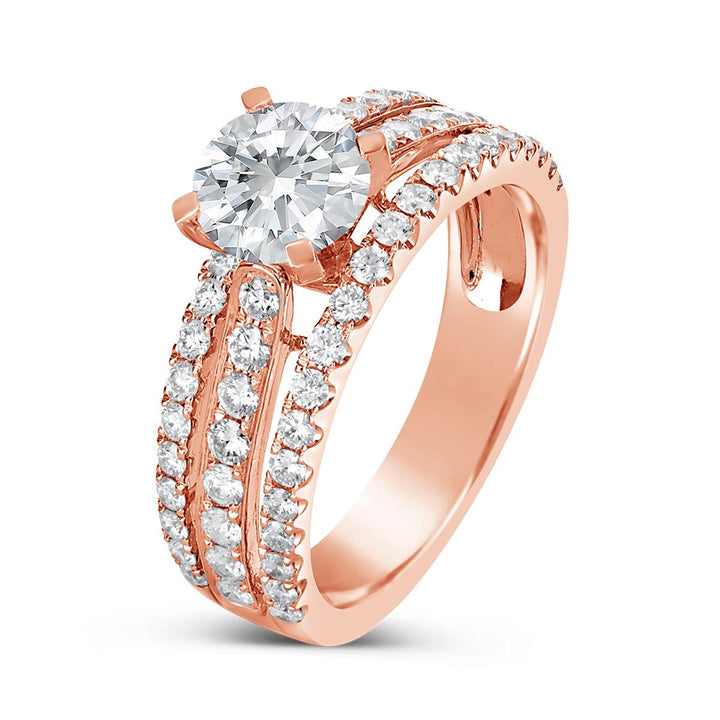 Three Row Diamond Band Engagement Ring