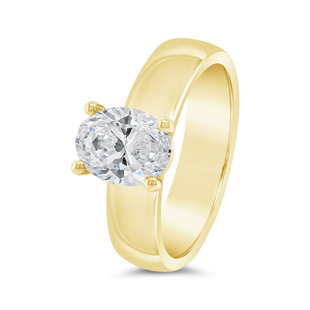 Wide Band Solitaire Diamond Engagement Ring - YJC5141R