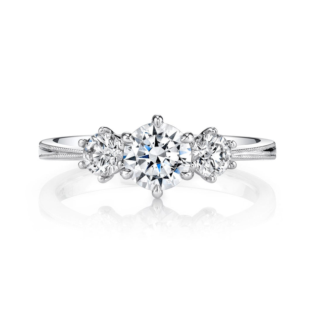 Three Stone Milgrain Engagement Ring - The Diamond Guys