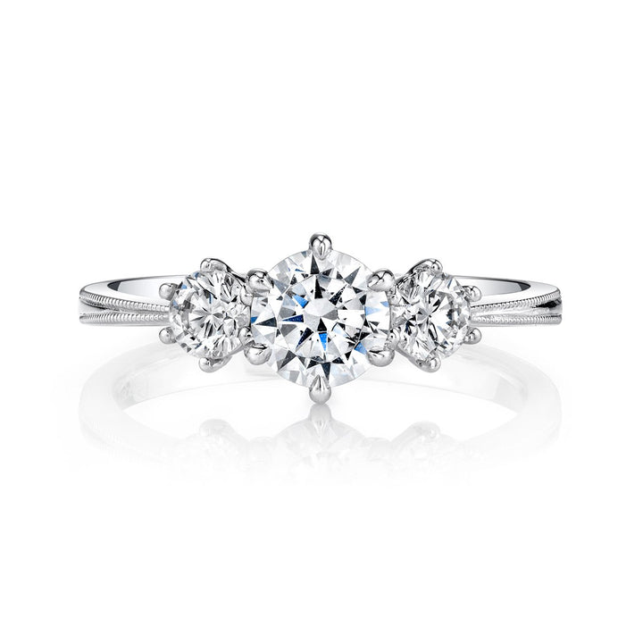 Three Stone Milgrain Engagement Ring - The Diamond Guys