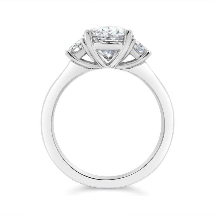 Three Stone Diamond Engagement Ring with Trapezoid Side Diamonds - The Diamond Guys