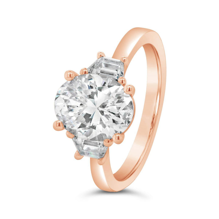 Three Stone Diamond Engagement Ring with Trapezoid Side Diamonds - The Diamond Guys