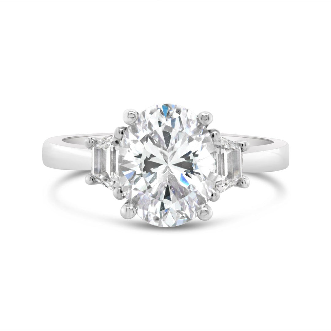 Three Stone Diamond Engagement Ring with Trapezoid Side Diamonds - The Diamond Guys