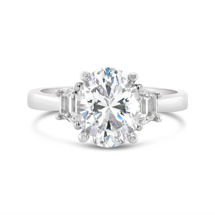 Three Stone Diamond Engagement Ring with Trapezoid Side Diamonds - The Diamond Guys