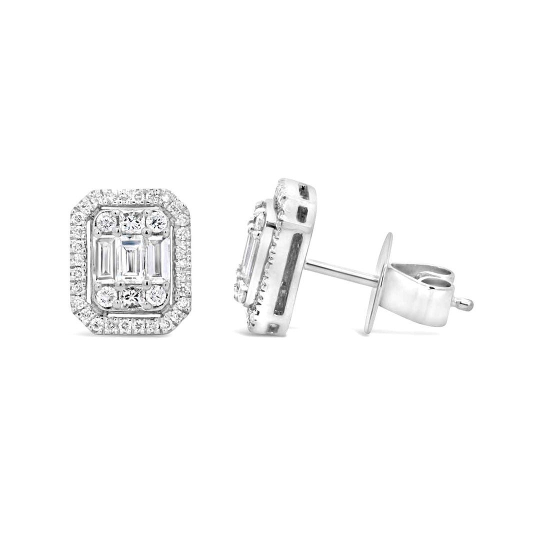 Diamond Cluster Rectangle Stud Earrings - AE1615
