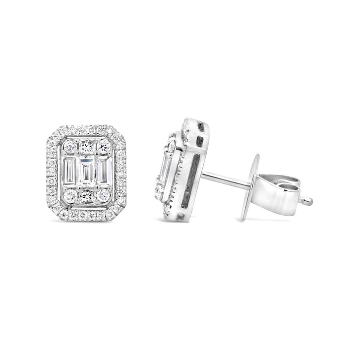 Diamond Cluster Rectangle Stud Earrings - AE1615