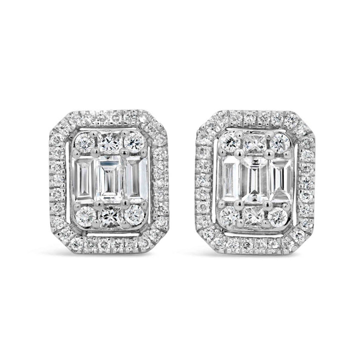 Diamond Cluster Rectangle Stud Earrings - AE1615