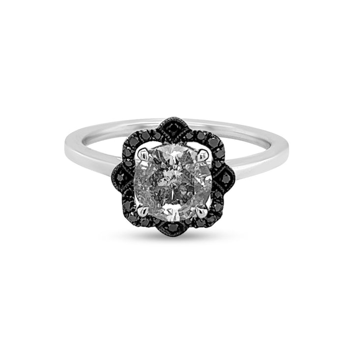 Black Diamond Halo & Salt & Pepper Diamond Ring