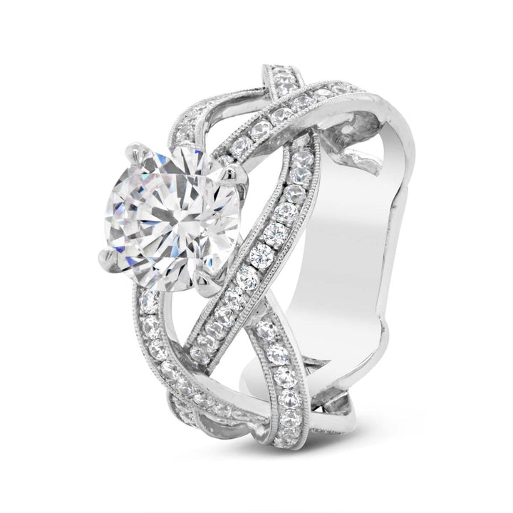 Cross Over Diamond Engagement Ring with Milgrain Finish - YJA0796R
