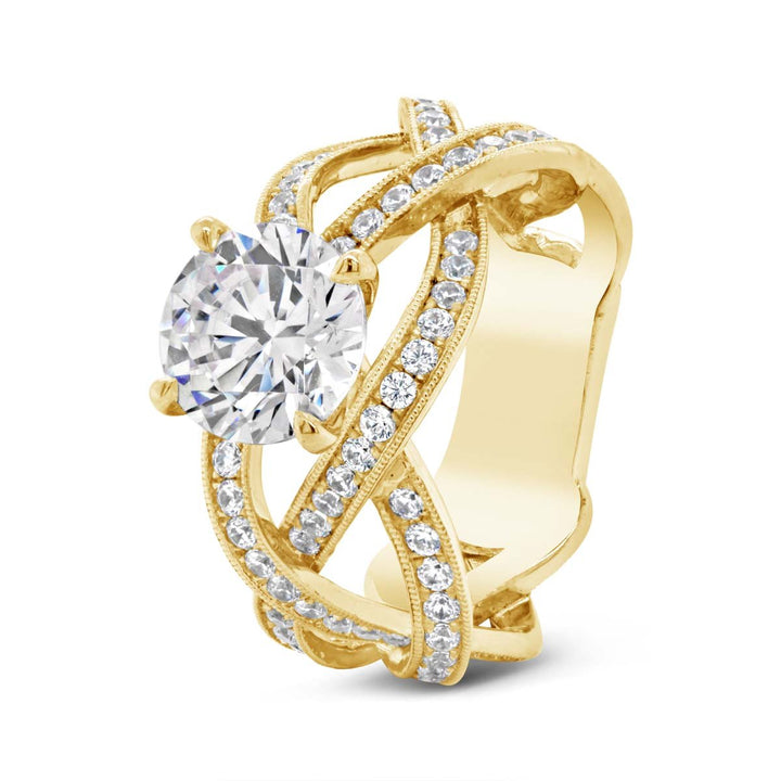 Cross Over Diamond Engagement Ring with Milgrain Finish - YJA0796R
