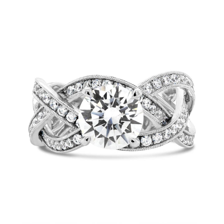 Cross Over Diamond Engagement Ring with Milgrain Finish - YJA0796R