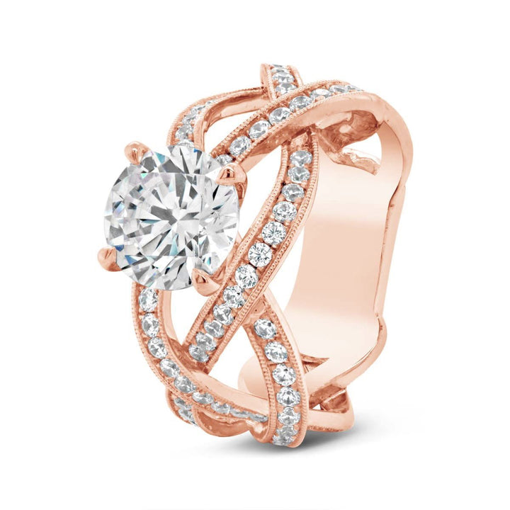 Cross Over Diamond Engagement Ring with Milgrain Finish - YJA0796R