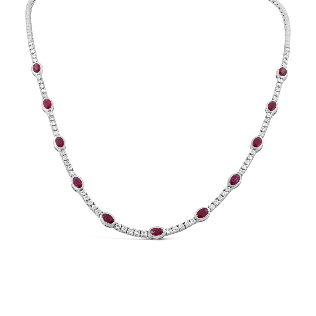 Diamond and Bezel Set Ruby Necklace set with 11 RUB 2.83ct & 60 RD 1.54 ct G/H VS-SI