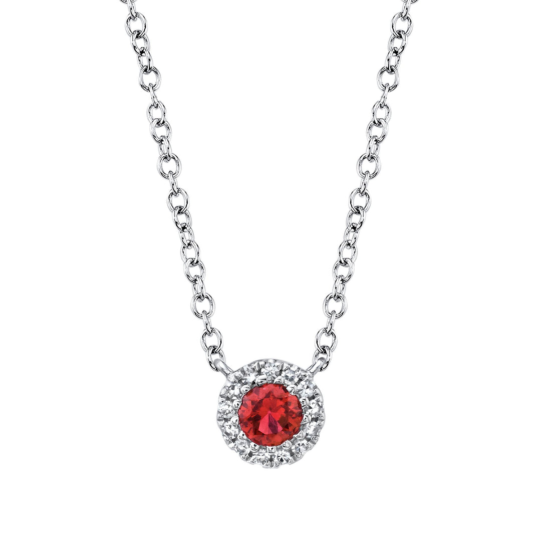 Shy Creation Diamond Halo & Ruby Necklace - The Diamond Guys