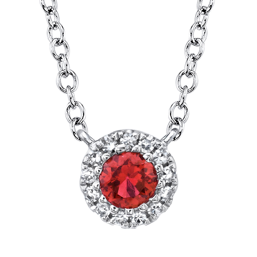 Shy Creation Diamond Halo & Ruby Necklace - The Diamond Guys