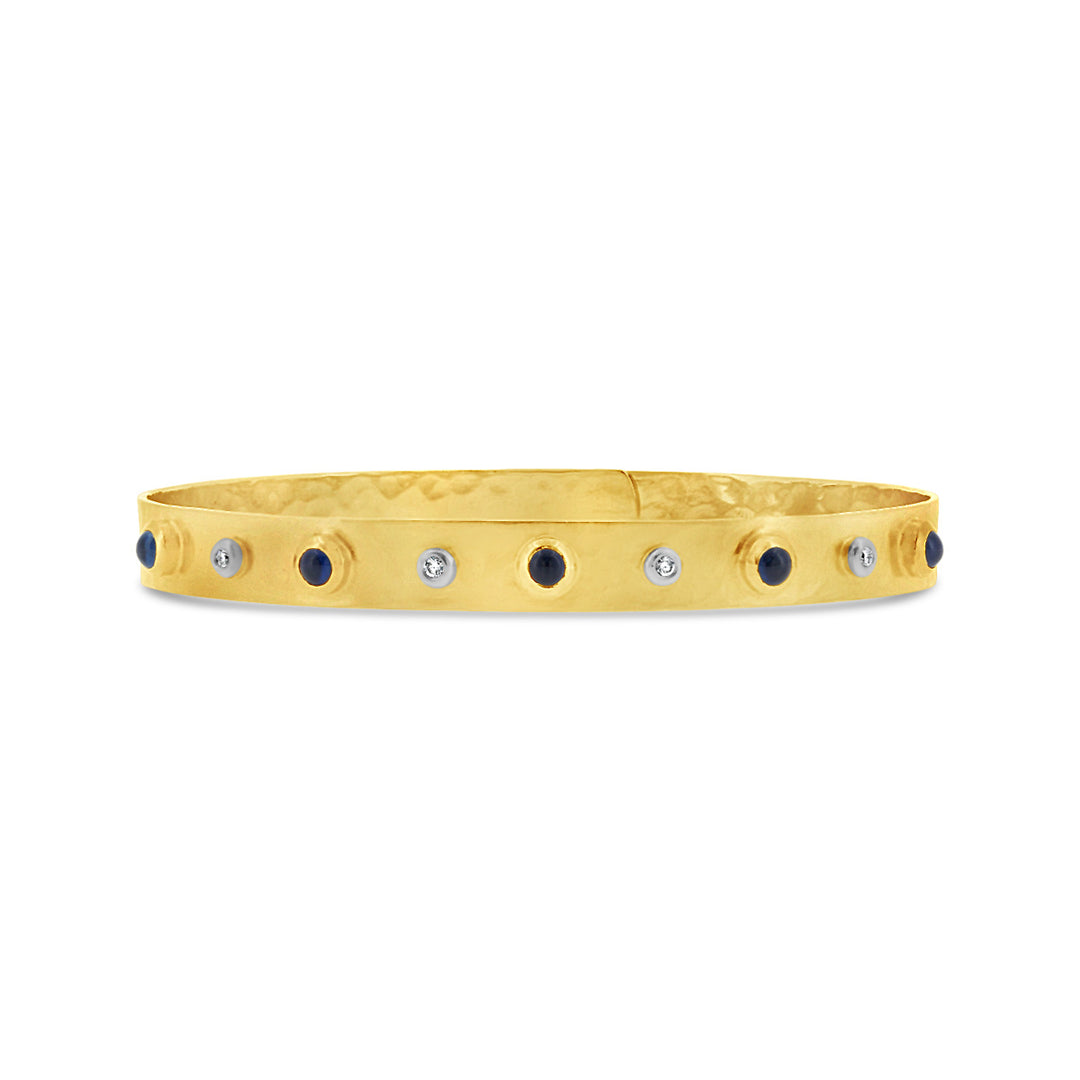 6mm Alternating Blue Sapphire & Diamond Bangle w/ Hammered Finish