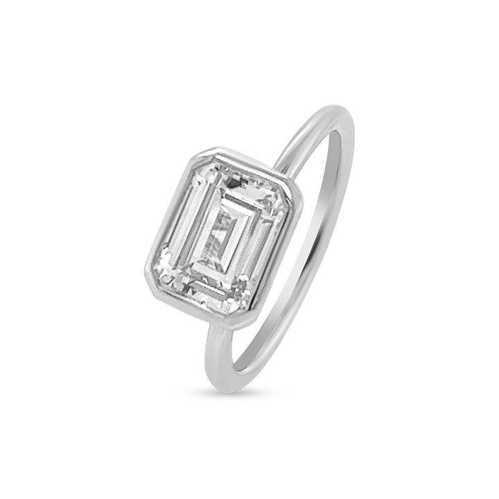 Bezel Set Solitaire Emerald Diamond Engagement Ring