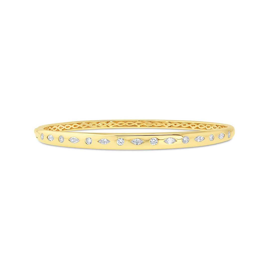 14K Yellow Gold Mixed Shape Diamond Bangle - The Diamond Guys