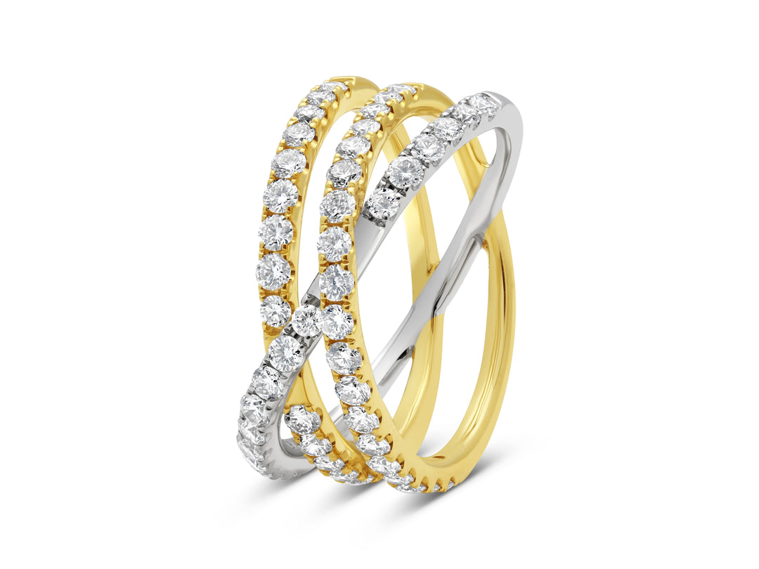Two Tone Diamond Cross Over Band - LD2164 - The Diamond Guys