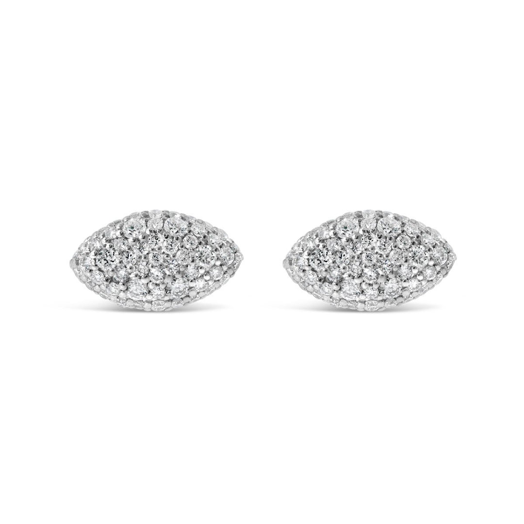Pave Diamond Oval Earring Stud - The Diamond Guys