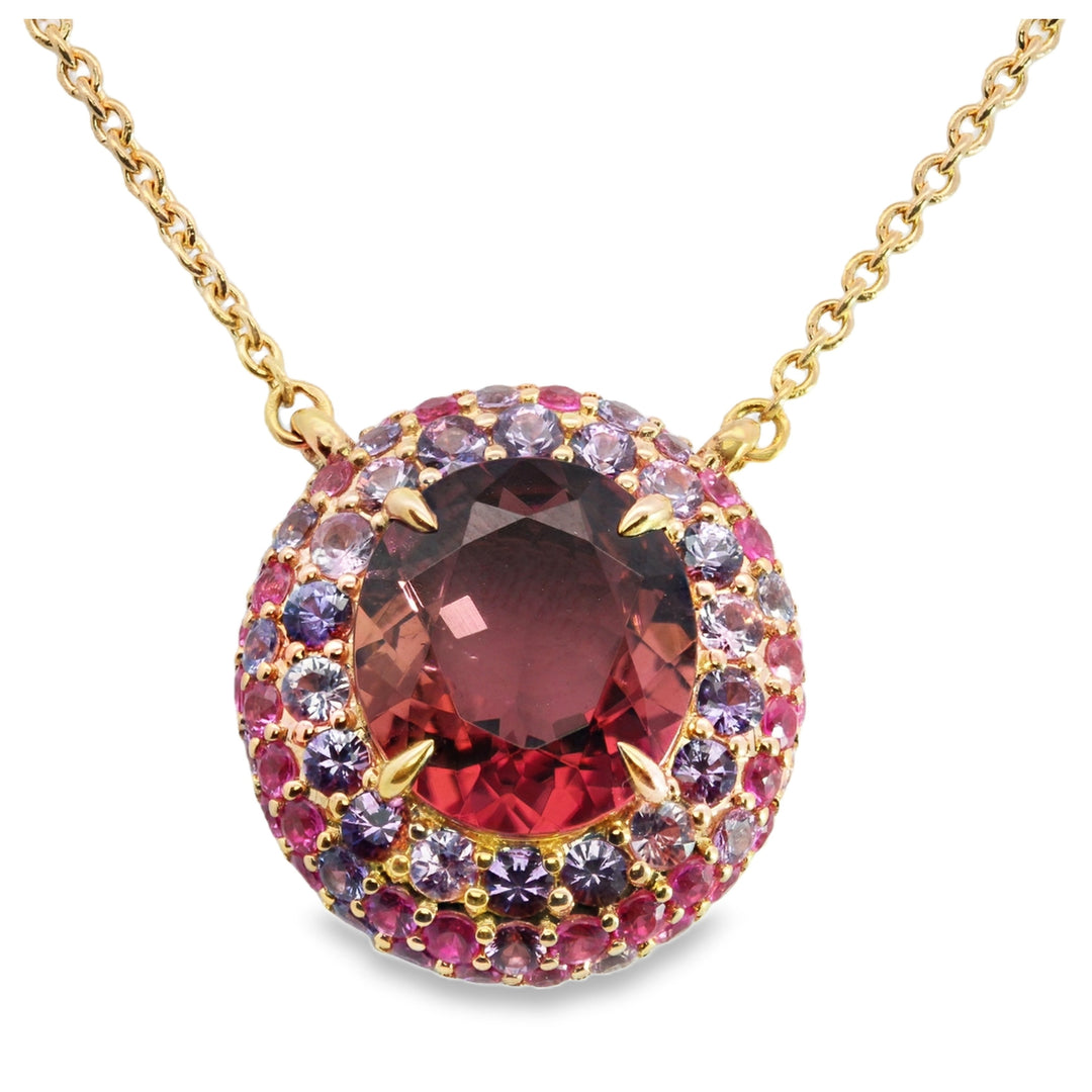 Tourmaline & Sapphire Wide Halo Necklace  - AN4879/PS/PT - The Diamond Guys