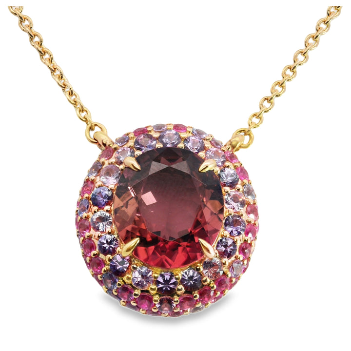 Tourmaline & Sapphire Wide Halo Necklace  - AN4879/PS/PT - The Diamond Guys
