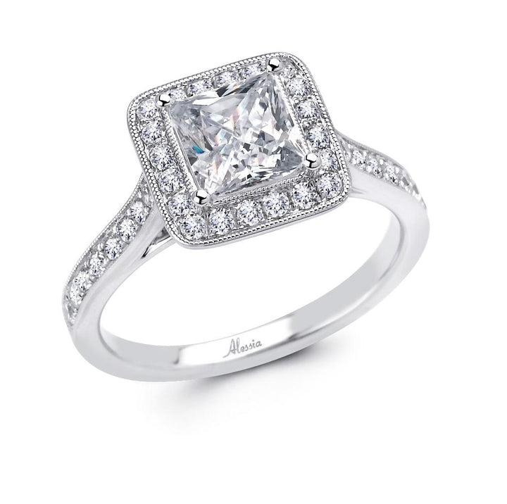Diamond Engagement Ring with Princess Cut Diamond Center