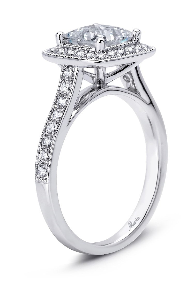 Diamond Engagement Ring with Princess Cut Diamond Center