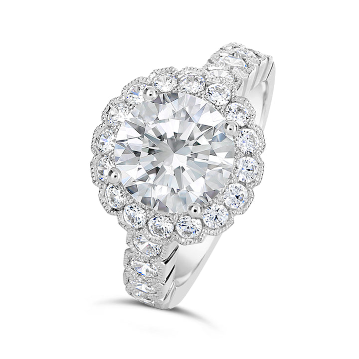 Vintage Style Floral Inspired Diamond Halo Engagement Ring - ACB142