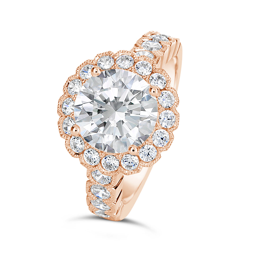Vintage Style Floral Inspired Diamond Halo Engagement Ring - ACB142