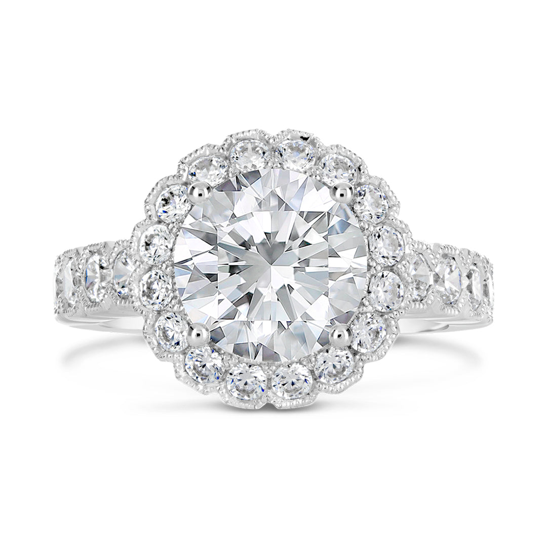 Vintage Style Floral Inspired Diamond Halo Engagement Ring - ACB142