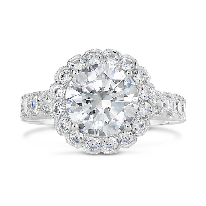 Vintage Style Floral Inspired Diamond Halo Engagement Ring - ACB142