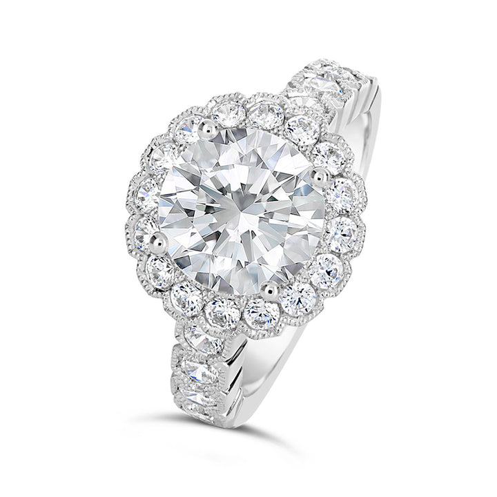 Vintage Style Diamond Halo Engagement Ring - The Diamond Guys
