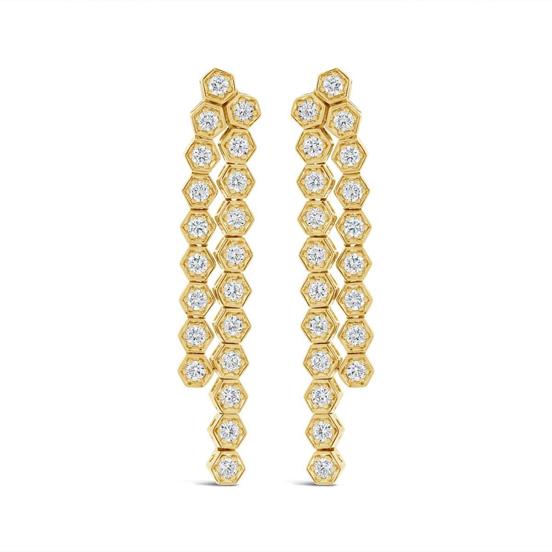 Diamond Honeycomb Two Row Dangle Earrings