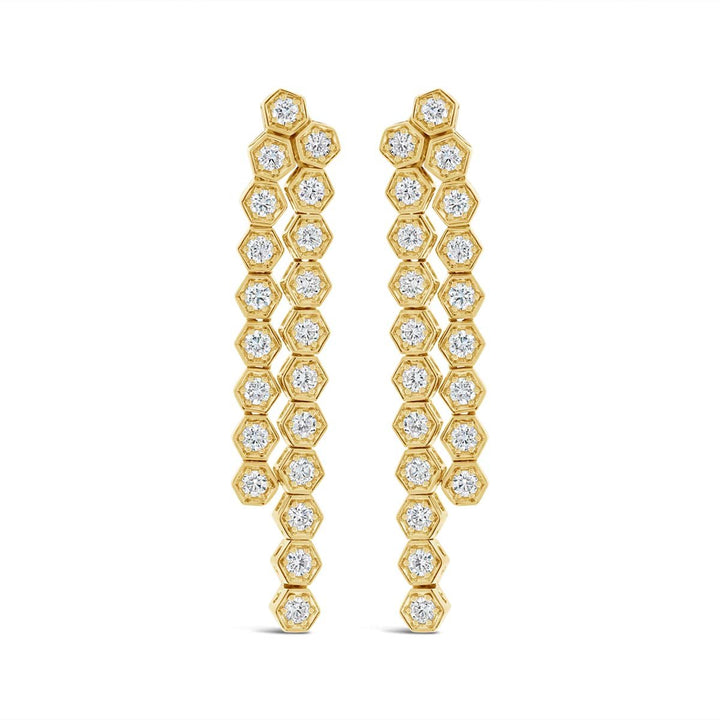 Diamond Honeycomb Two Row Dangle Earrings