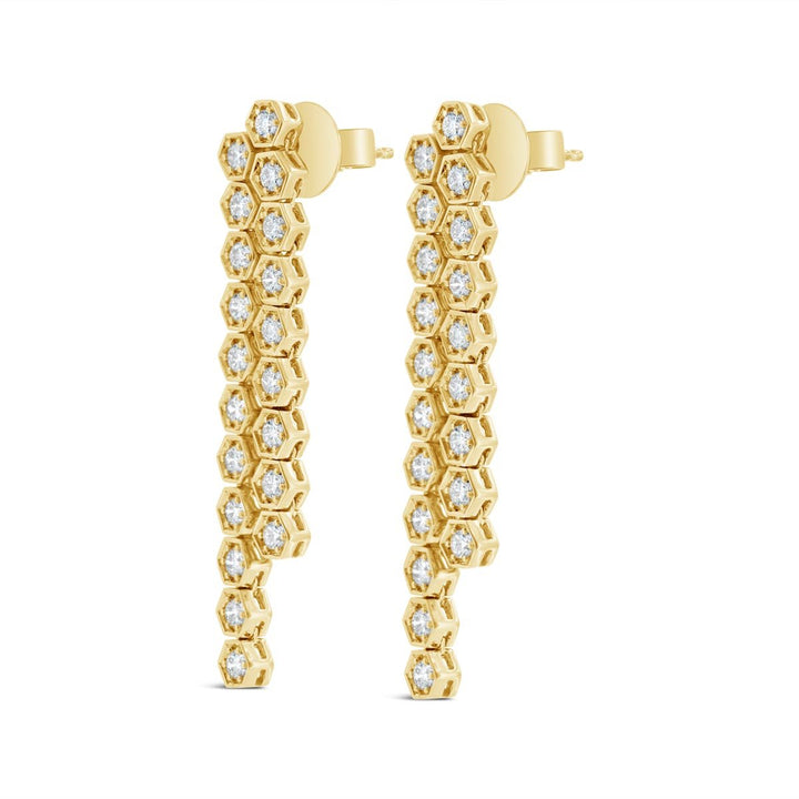 Diamond Honeycomb Two Row Dangle Earrings