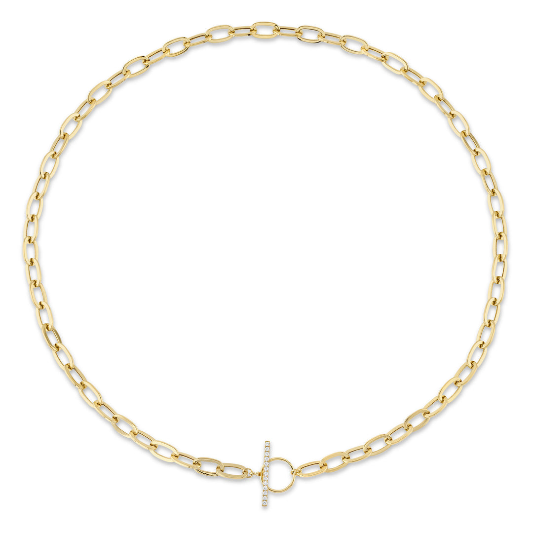 Shy Creation Paperclip Link Necklace w/ Diamond Fob Clasp