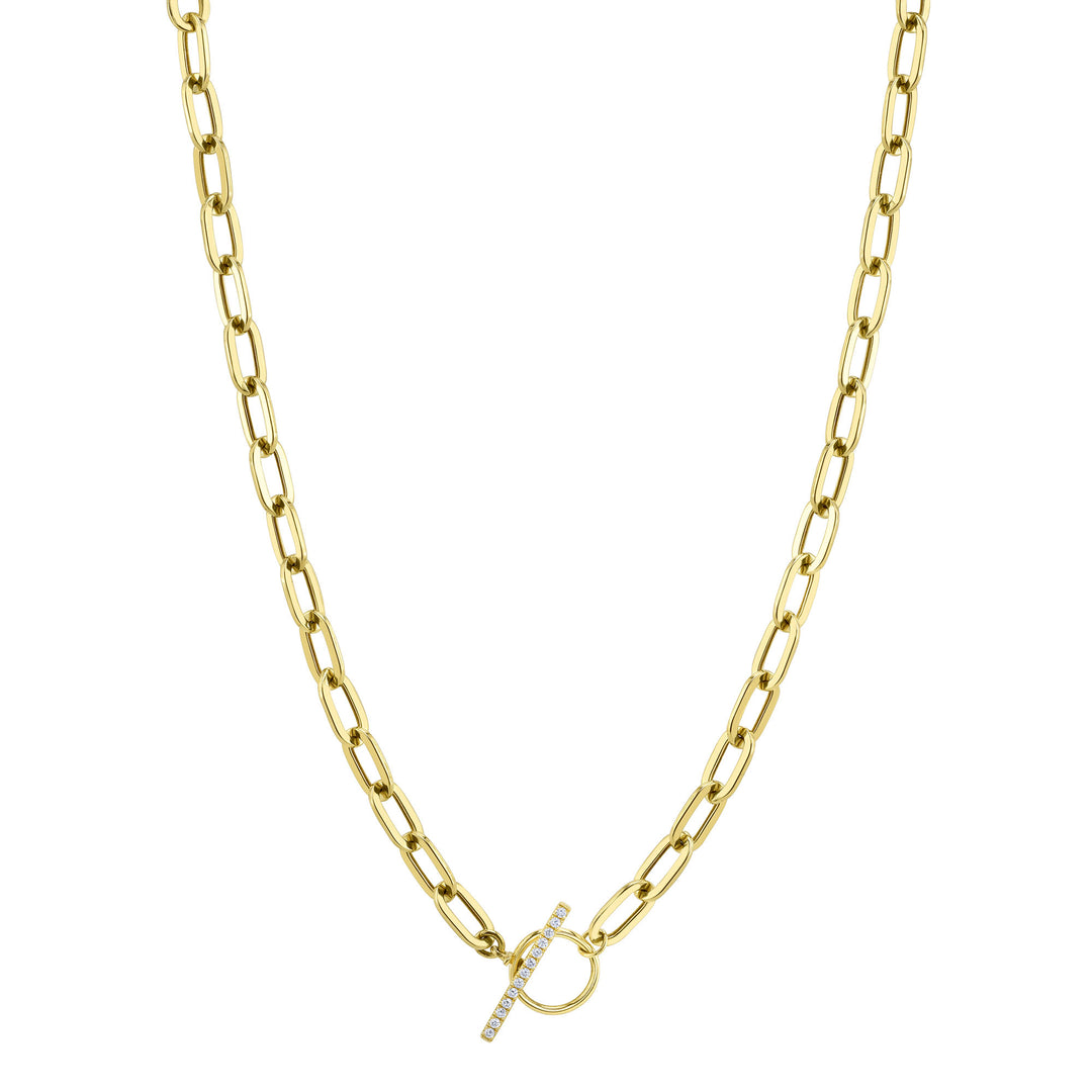 Shy Creation Paperclip Link Necklace w/ Diamond Fob Clasp