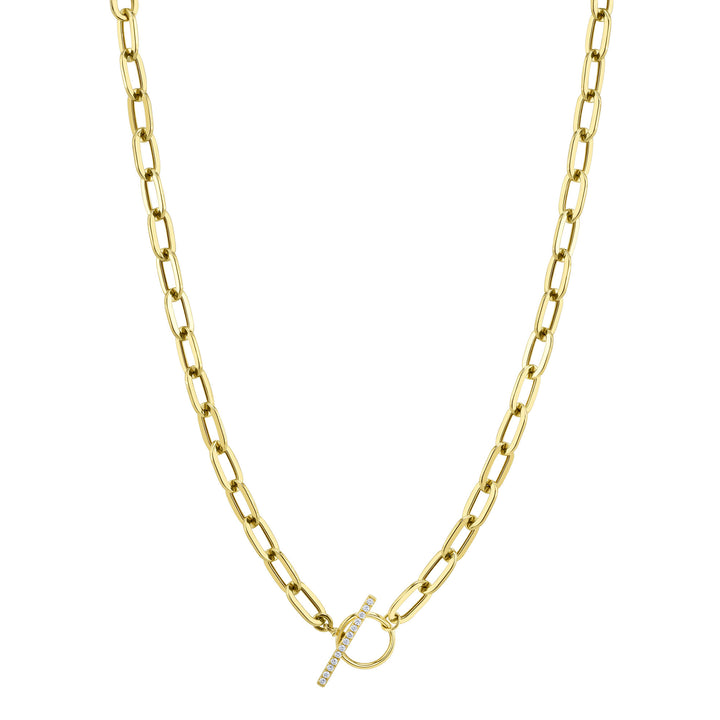 Shy Creation Paperclip Link Necklace w/ Diamond Fob Clasp
